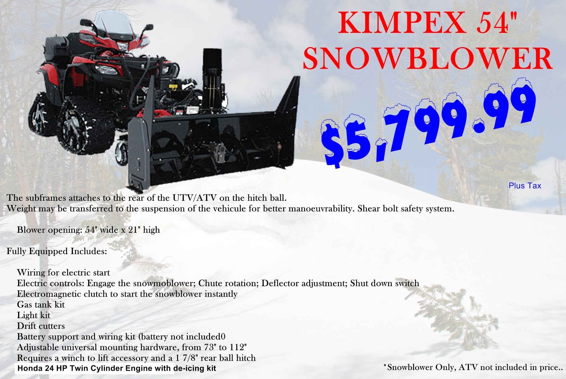 58336 Kimpex Two Stage 48 Snowblower For ALL TERRAIN, 46 OFF